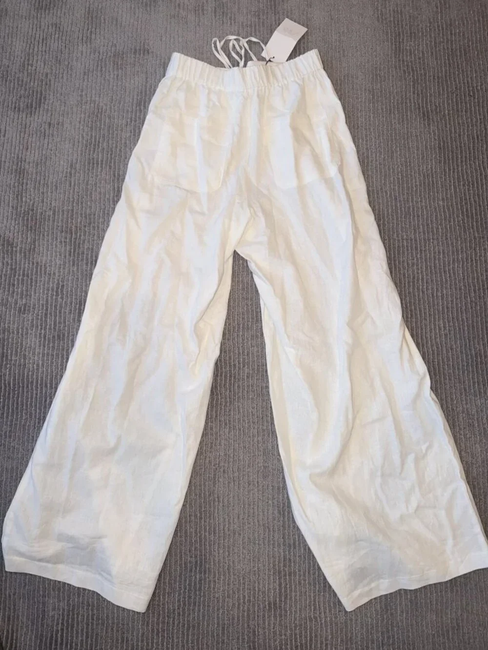 Zara White Linen Blend Wide Leg Pleated Pants XS NWT